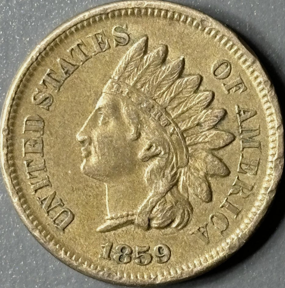 1859 1¢ Indian Head Cent Raw - AU - See Pictures