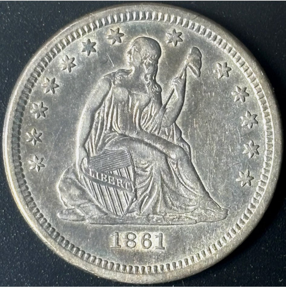1861 25¢ Seated Liberty Quarter Raw - AU - See Pictures
