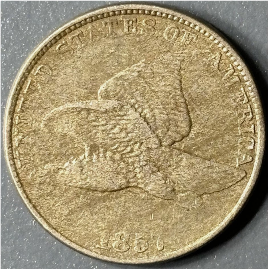 1857 1¢ Flying Eagle Cent Raw - VF - See Pictures