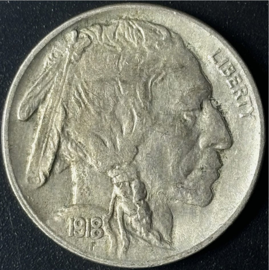 1918-P 5¢ Buffalo Nickel Raw - AU - See Pictures