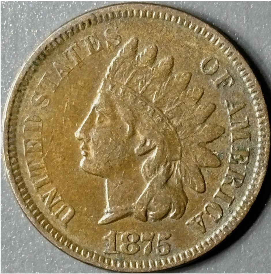 1875 1¢ Indian Head Cent Raw - XF - See Pictures