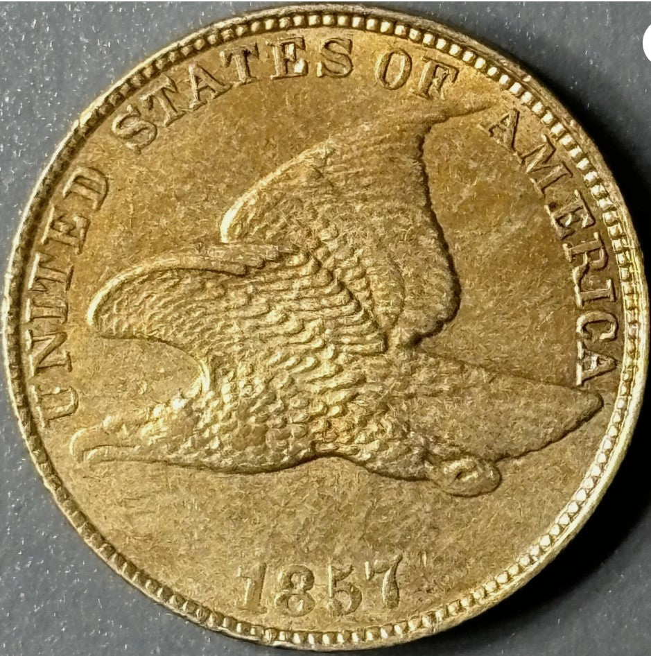 1857 1¢ Flying Eagle Cent Raw - AU/UNC - See Pictures