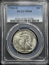 Load image into Gallery viewer, 1946-D 50C Walking Liberty PCGS MS66 - Bright White Lustrous Gem
