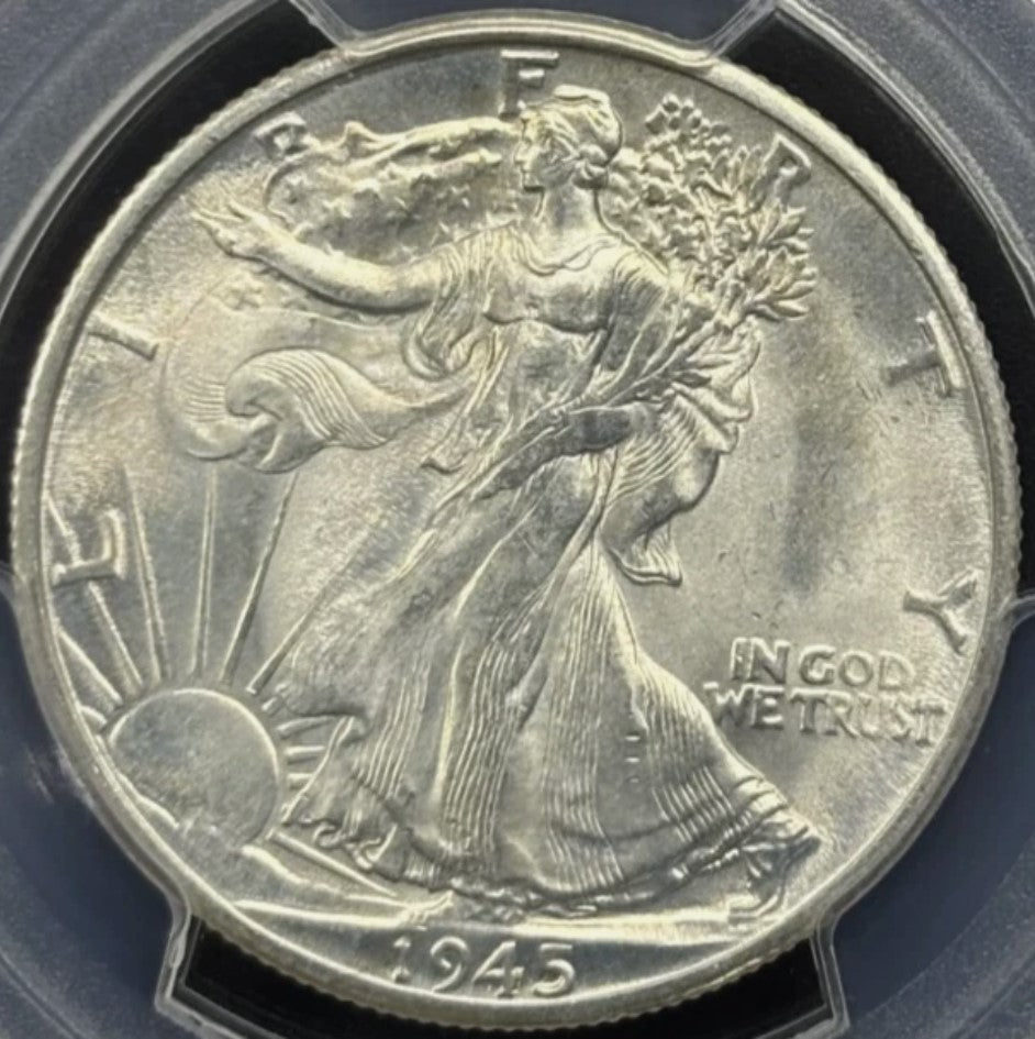 1945-D 50C Walking Liberty PCGS MS66 - Lustrous Bright Gem