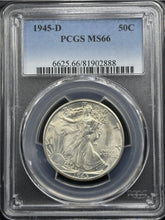 Load image into Gallery viewer, 1945-D 50C Walking Liberty PCGS MS66 - Lustrous Bright Gem
