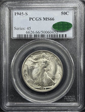 Load image into Gallery viewer, 1945-S 50C Walking Liberty PCGS MS66 CAC - Outstanding Blast White Gem
