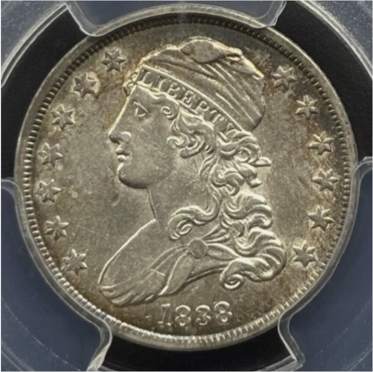 1938 25C Capped Bust PCGS AU53 -- Lustrous w/ Pleasing Golden Peripheral Toning