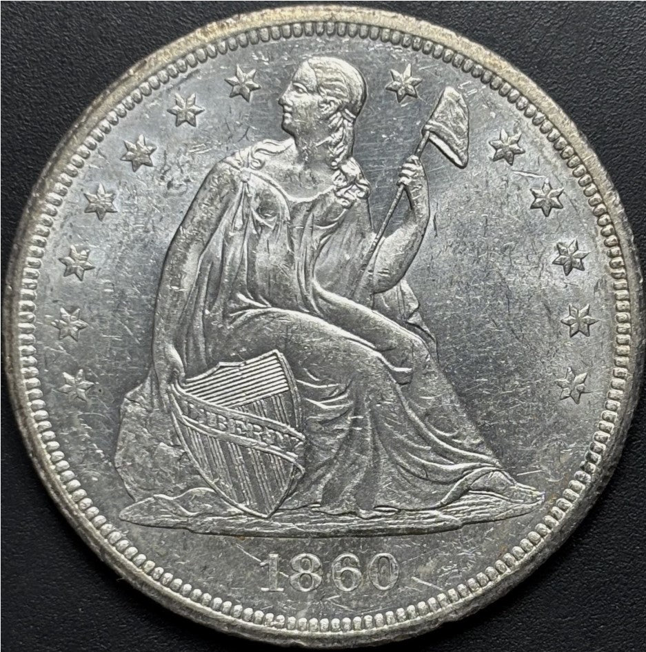 1860-O $1 Seated Dollar - Raw UNC - See Pictures