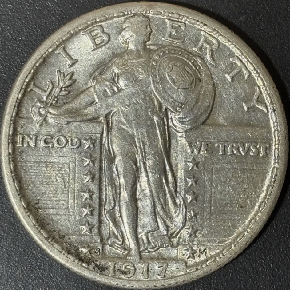 1917-S 50C Standing Liberty Quarter Type 2 - Raw AU - See Pictures