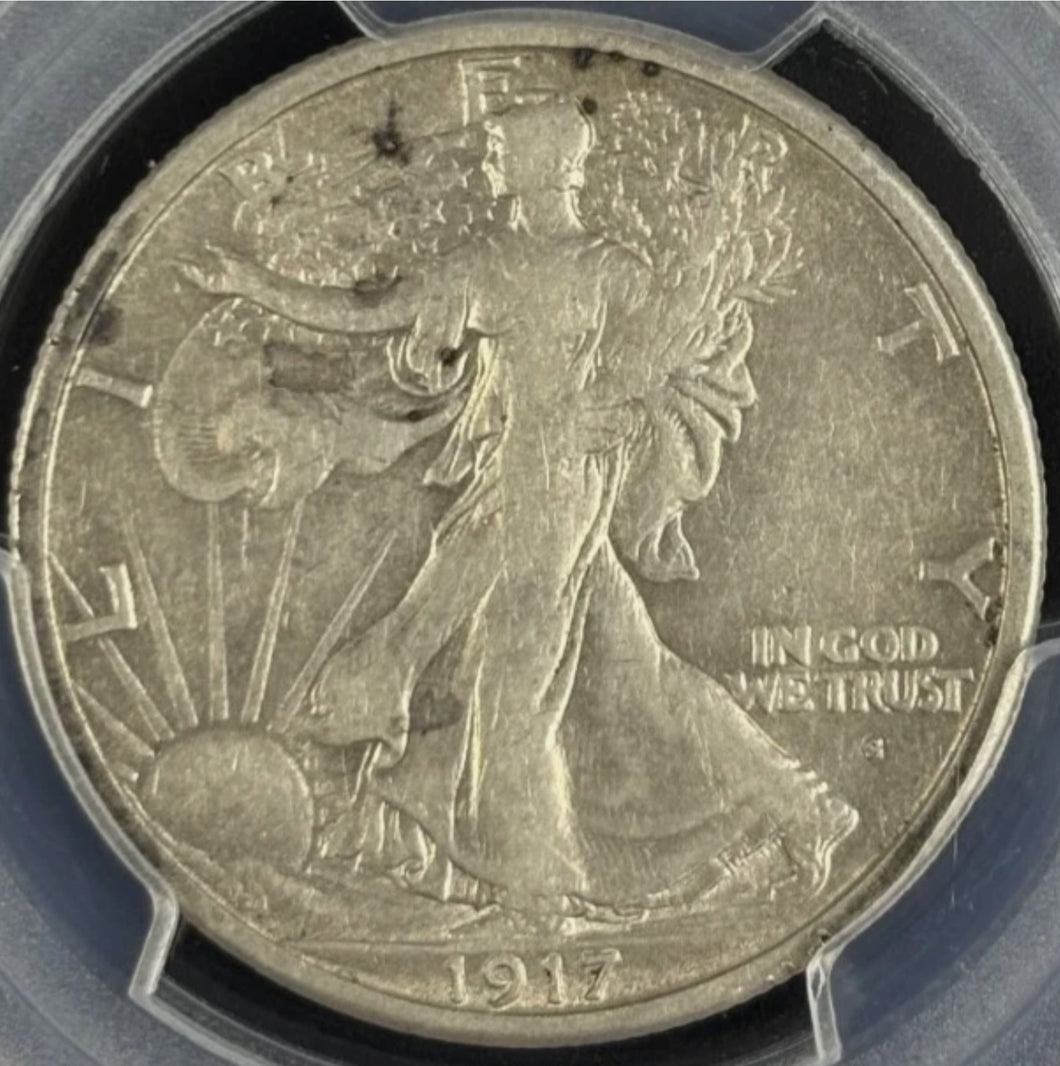 1917-S 50C Walking Liberty Obverse Mint Mark PCGS VF30 - Nice Coin!