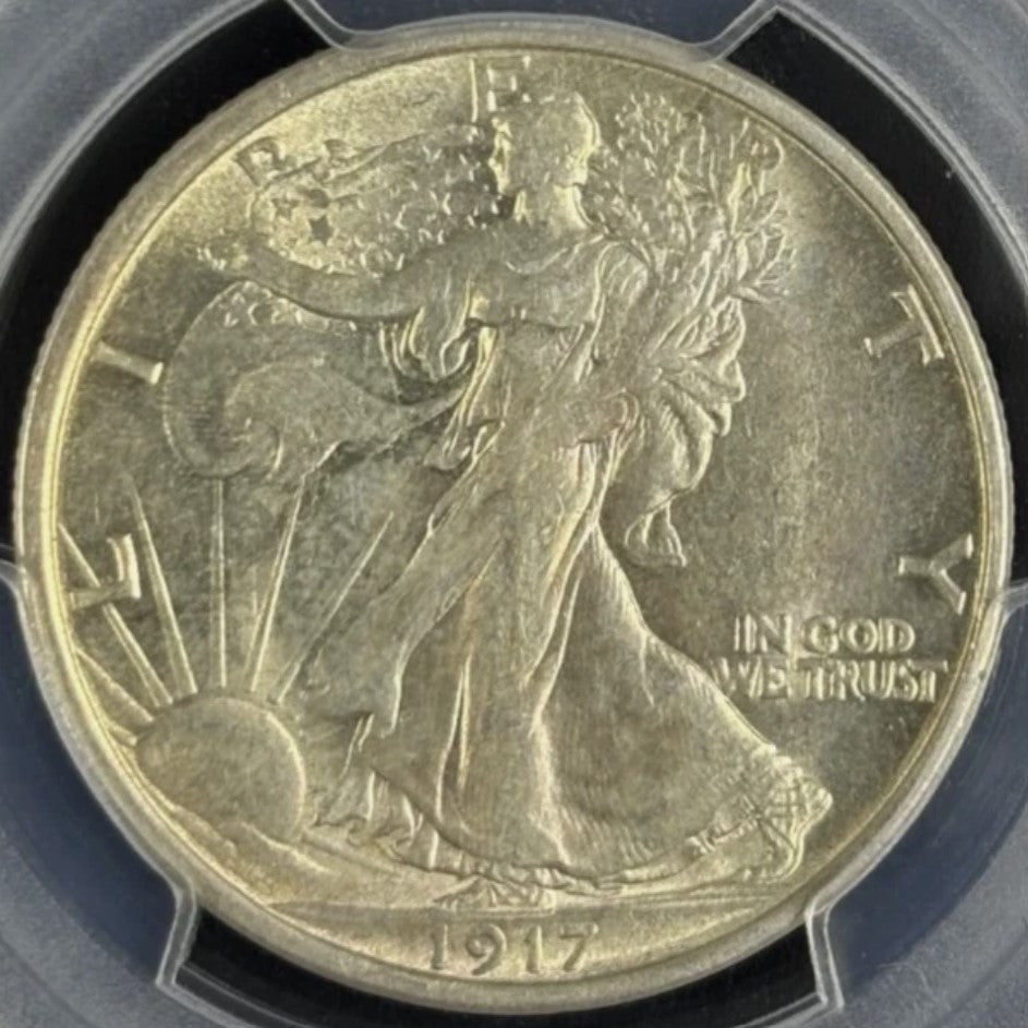 1917-S 50C Walking Liberty REV. Mint Mark PCGS AU58 - Light Golden Toning