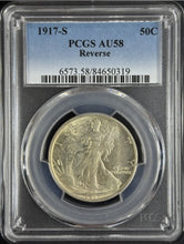 Load image into Gallery viewer, 1917-S 50C Walking Liberty REV. Mint Mark PCGS AU58 - Light Golden Toning

