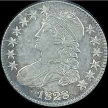 Load image into Gallery viewer, 1828 50¢ Capped Bust Half Square Base 2 large 8 - Raw AU - See Pictures
