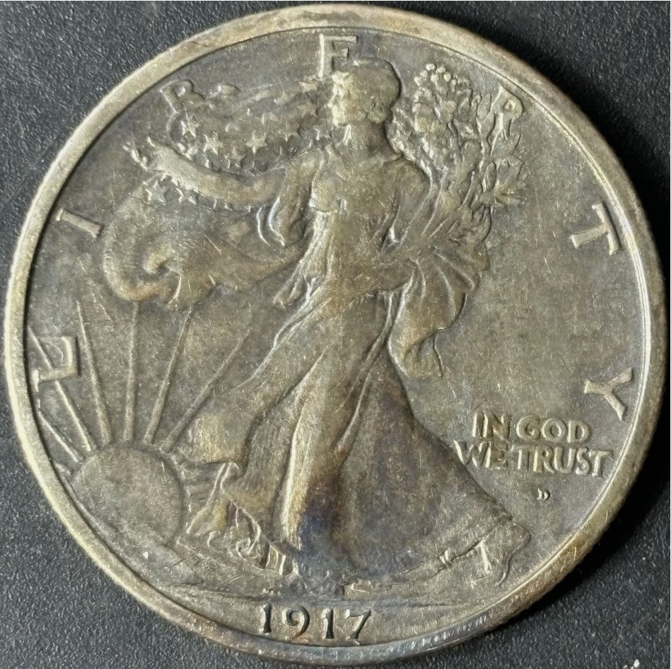 1917-D 50¢ Walking Liberty Half Dollar Raw - AU - See Pictures