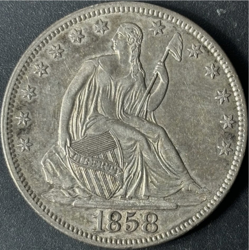 1858 50¢ Seated Liberty Half Dollar Raw - AU - See Pictures