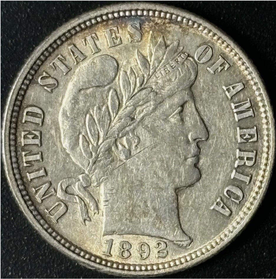 1892 10¢ Barber Dime Raw - AU - See Pictures