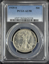 Load image into Gallery viewer, 1935-S 50C Walking Liberty PCGS AU58 - Lustrous &amp; White Coin
