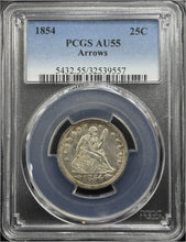 Load image into Gallery viewer, 1854 25C Seated Liberty Arrows PCGS AU55 - Bright w/ Nice Strike!
