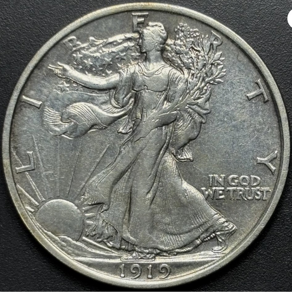 1919-D 50C Walking Liberty Half - Raw AU - See Pictures