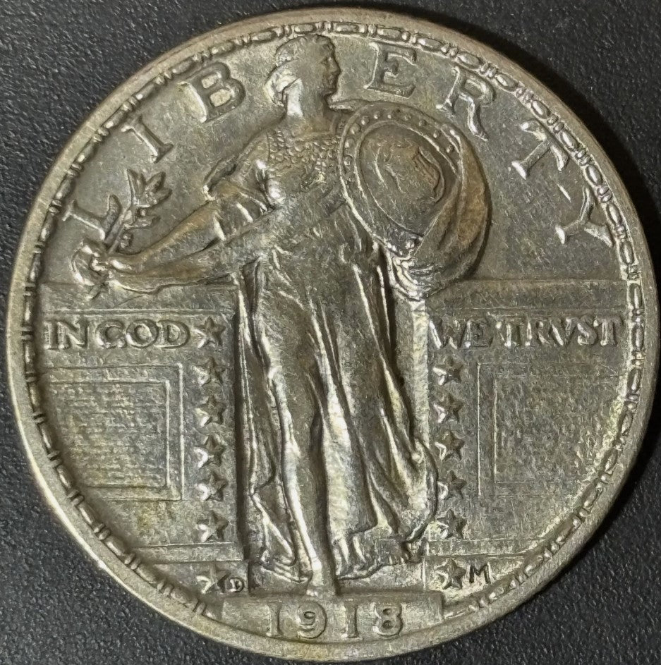 1918-D 25C Standing Liberty Quarter - Raw AU - See Pictures