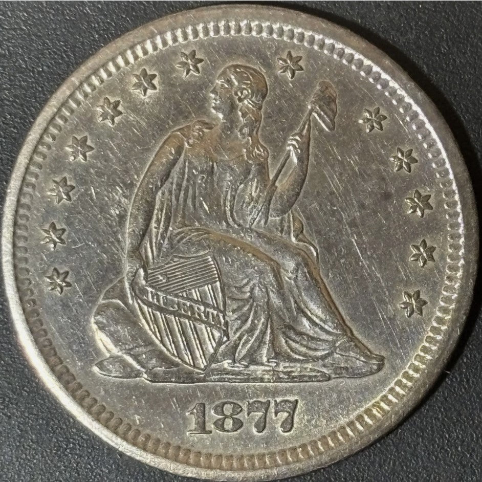 1877-S 25C Seated Liberty Quarter - Raw AU - See Pictures