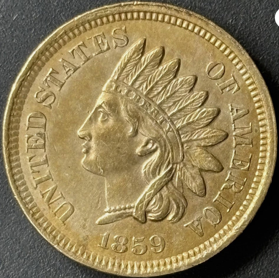 1859 1C Indian Head - Raw AU - See Pictures