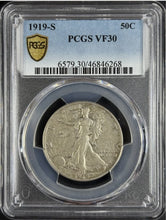 Load image into Gallery viewer, 1919-S 50C Walking Liberty PCGS VF30
