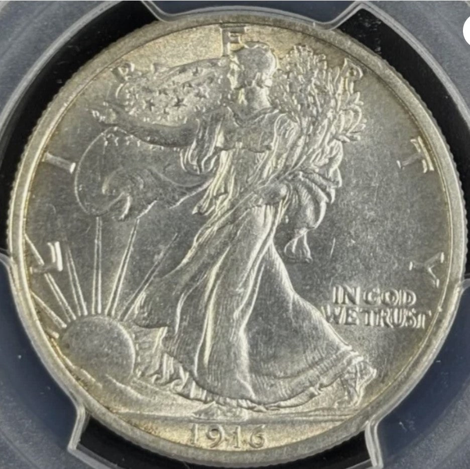 1916-P 50C Walking Liberty PCGS AU58 - Outstanding White Coin, Sharp Coin