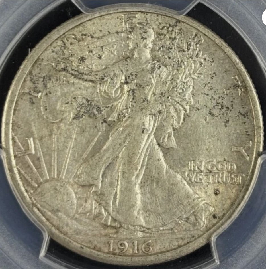 1916-S 50C Walking Liberty PCGS AU53 CAC - Nice Original Key Date!