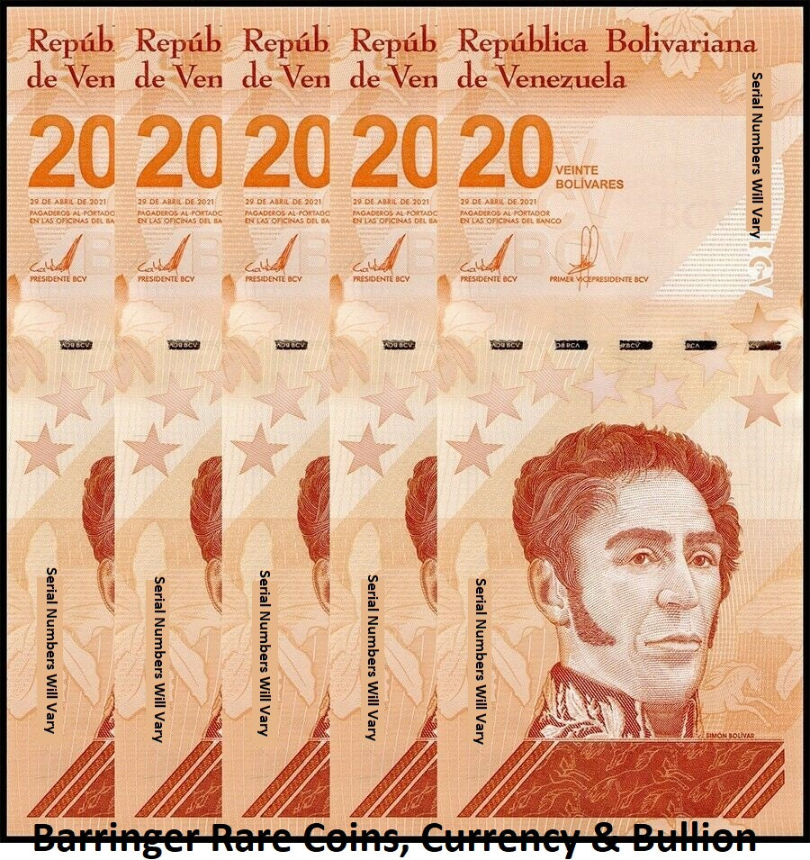 5 X 2021 Venezuela 20 Bolivares Banknote UNC (Uncirculated) P117