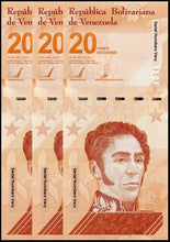 Load image into Gallery viewer, 3 X 2021 Venezuela 20 Bolivares Banknote UNC (Uncirculated) P117
