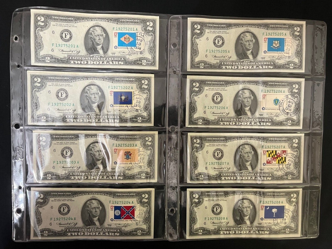 1976 $2 Consecutive Notes w/ 50 State Flags Set - First Day Cancels - Choice UNC