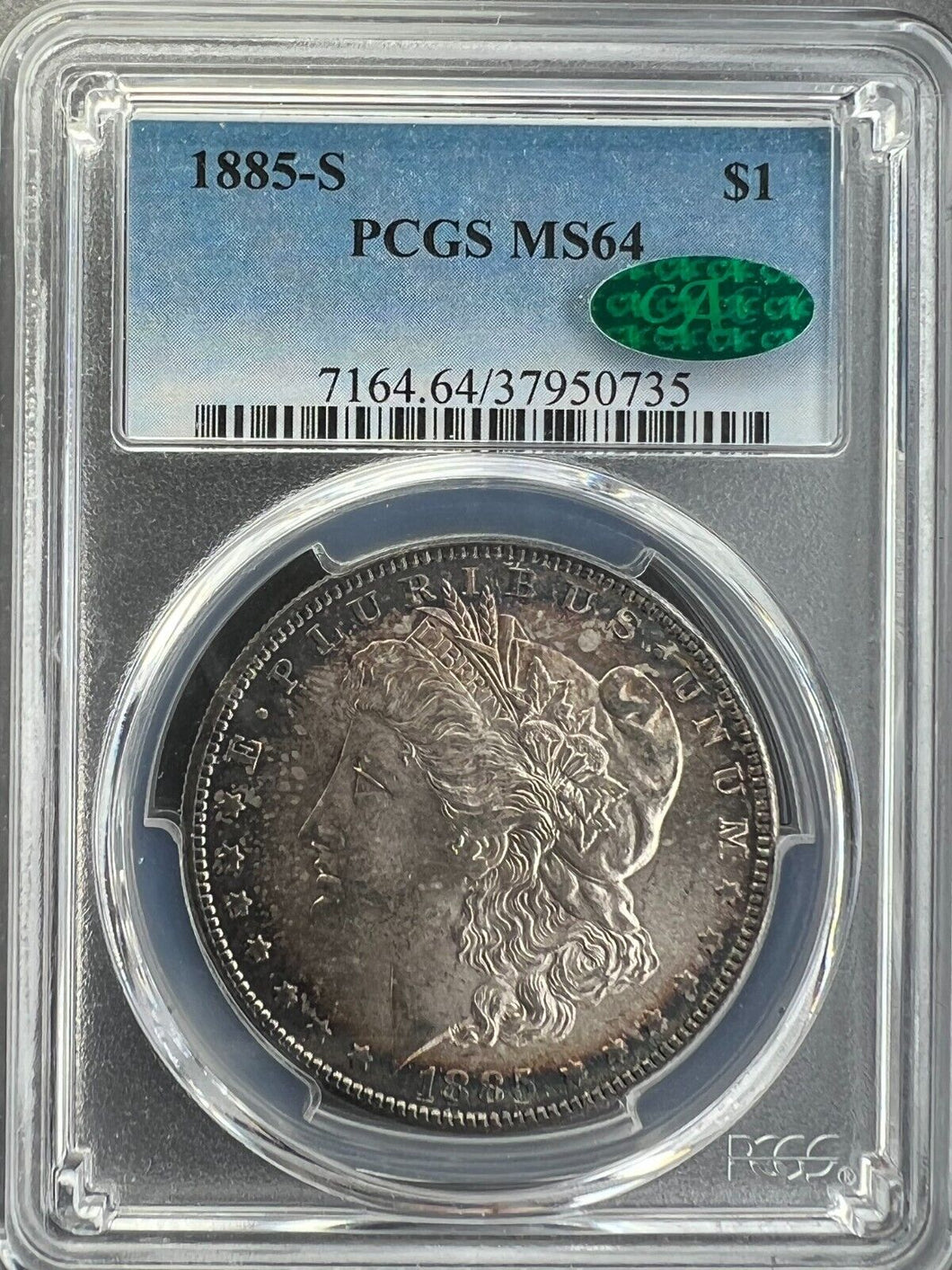 1885-S Morgan Silver Dollar PCGS MS64 (CAC) Frosty & Beautiful Peripheral Toning