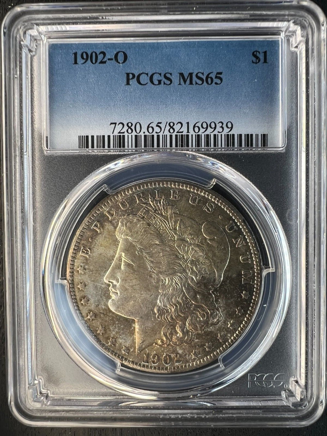 1902-O Morgan Silver Dollar PCGS MS65  -  -  Golden and Blue Toning