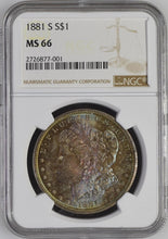 Load image into Gallery viewer, 1881-S Morgan Silver Dollar NGC MS66  - -  Orange, Blue &amp; Magenta Toned Gem
