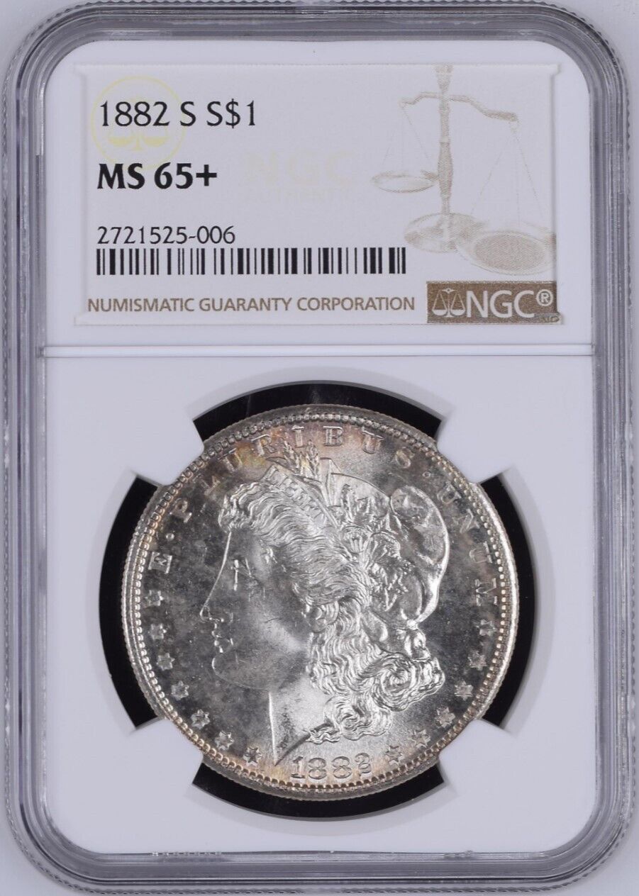 1882-S Morgan Silver Dollar NGC MS65+ Frosty, Blast White w/ Peripheral Toning