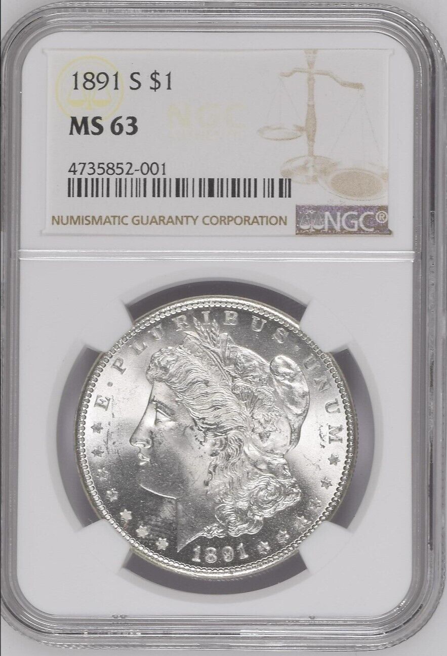 1891-S $1 Morgan Silver Dollar NGC MS63 - Frosty Blast White Coin - Gemmy