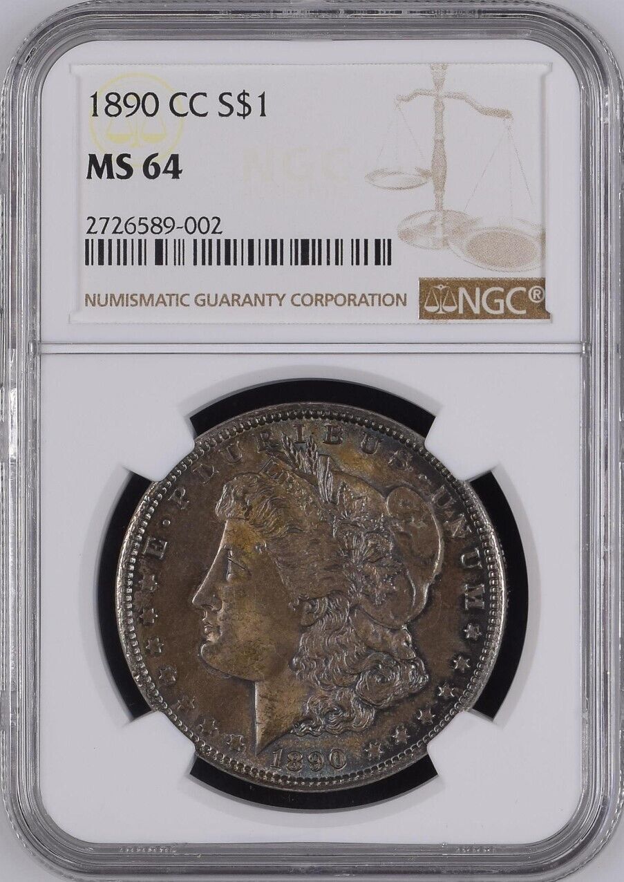 1890-CC Morgan Silver Dollar NGC MS64  -  -  Russet with Blue Peripheral Toning