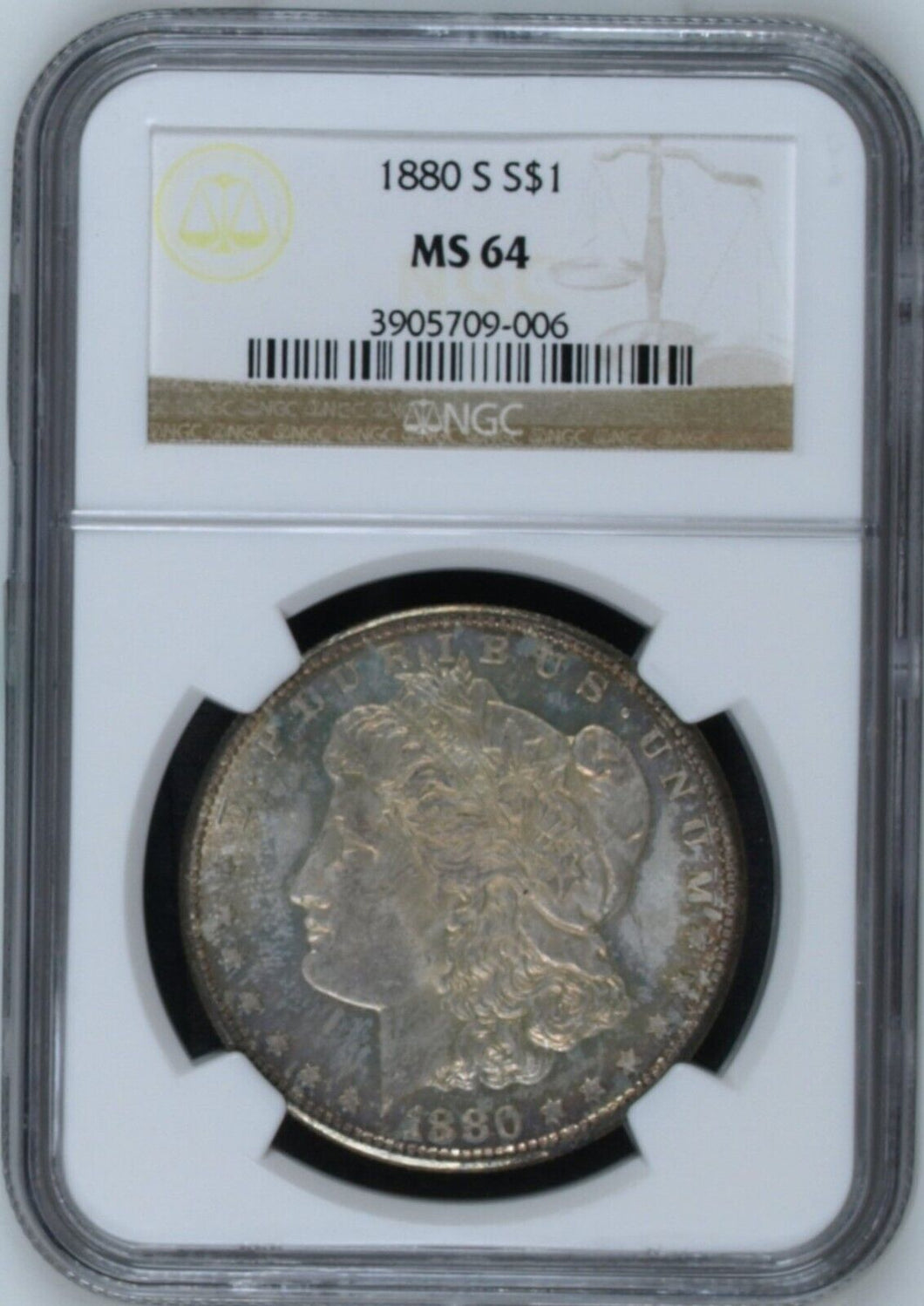 1880-S $1 Morgan Silver Dollar NGC MS64 -- Light and Pretty Toning