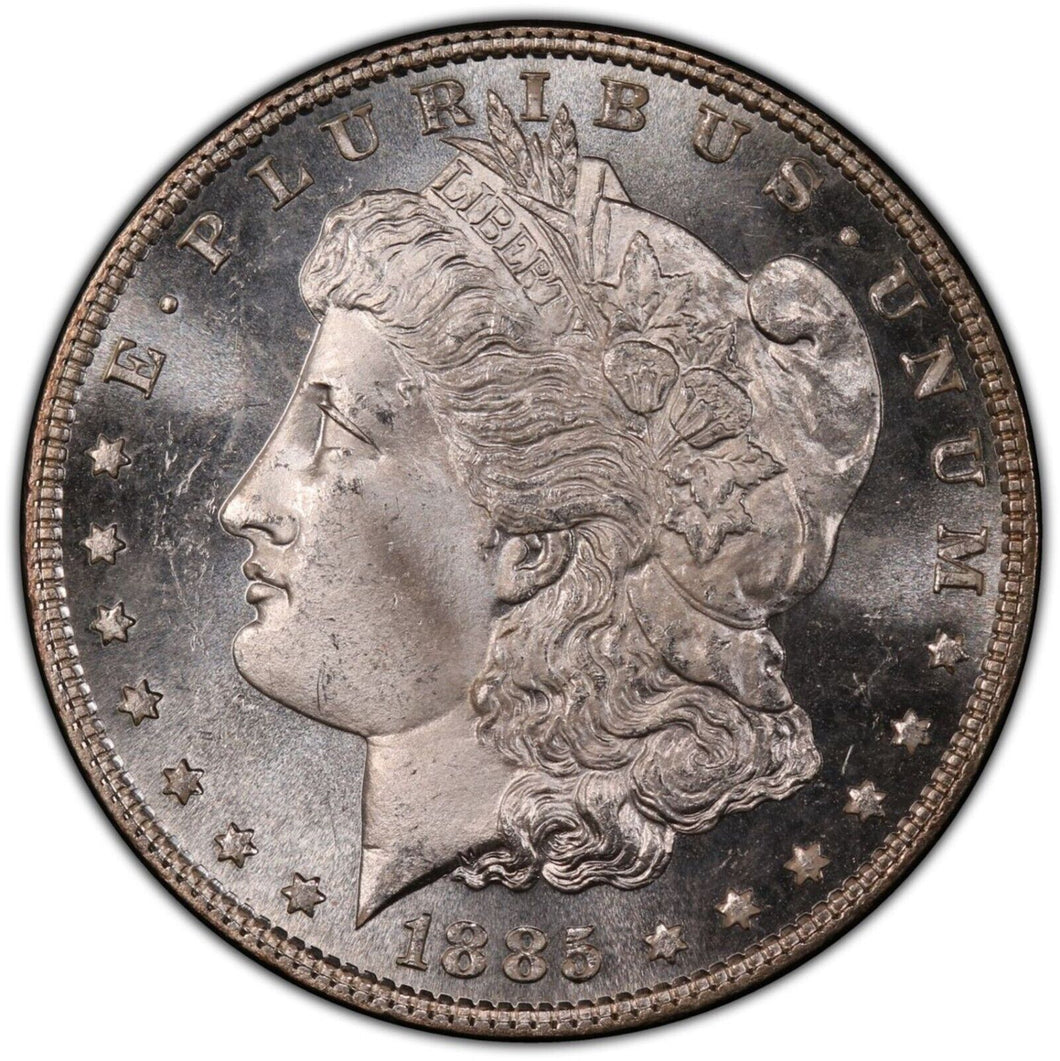 1885-P Morgan Silver Dollar PCGS MS65 DMPL (DPL) -- Black & White & Deep Mirrors