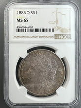 Load image into Gallery viewer, 1885-O Morgan Silver Dollar NGC MS65 -  Blue, Russet, Golden &amp; Green Toning
