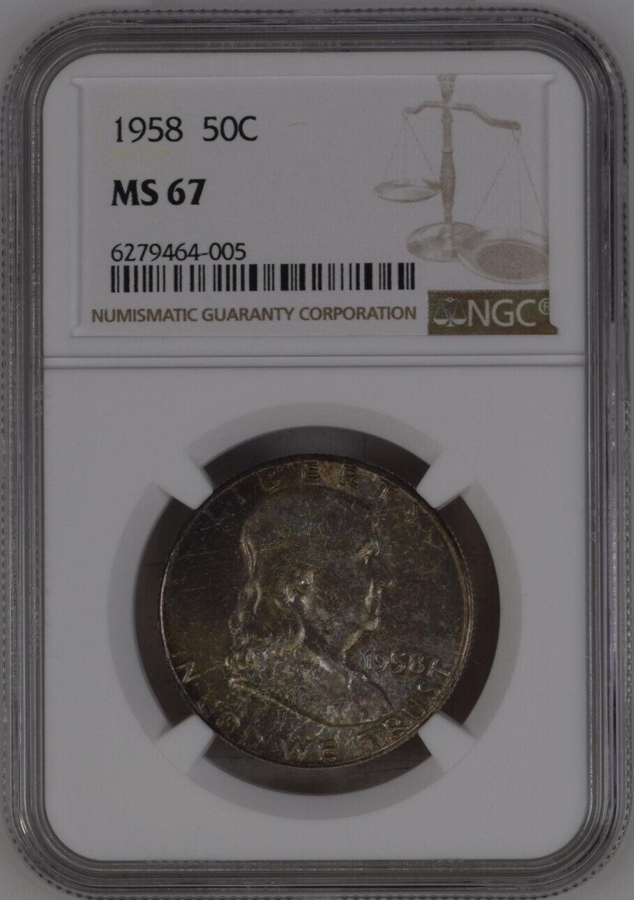 1958 50¢ Franklin Half Dollar Magnificently Mint Set Toned NGC MS67