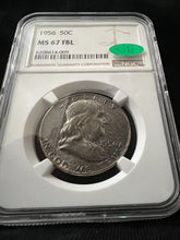 Load image into Gallery viewer, 1956 50¢ Franklin Half Dollar Full Bell Lines NGC MS67 FBL Mint Set Toned (CAC)
