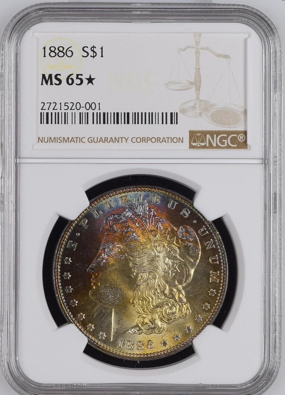 1886-P Morgan Dollar -- Double Whammy Cartwheel Toned Magnificent Gem NGC MS65* 🌟