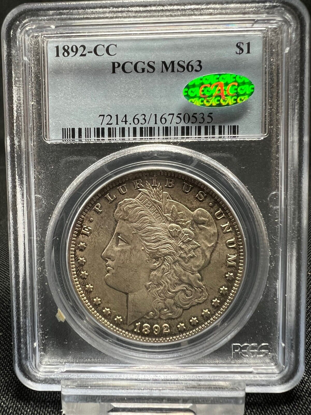 1892-CC $1 Morgan Silver Dollar PCGS MS63 -- Frosty Devices w/ Peripheral Toning