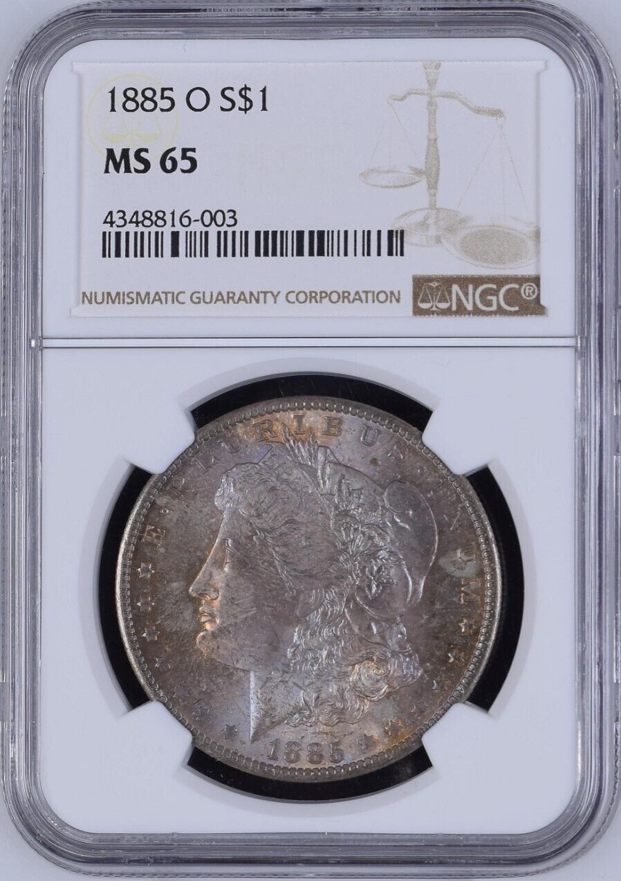 1885-O Morgan Silver Dollar NGC MS65 -  Blue, Russet, Golden & Green Toning