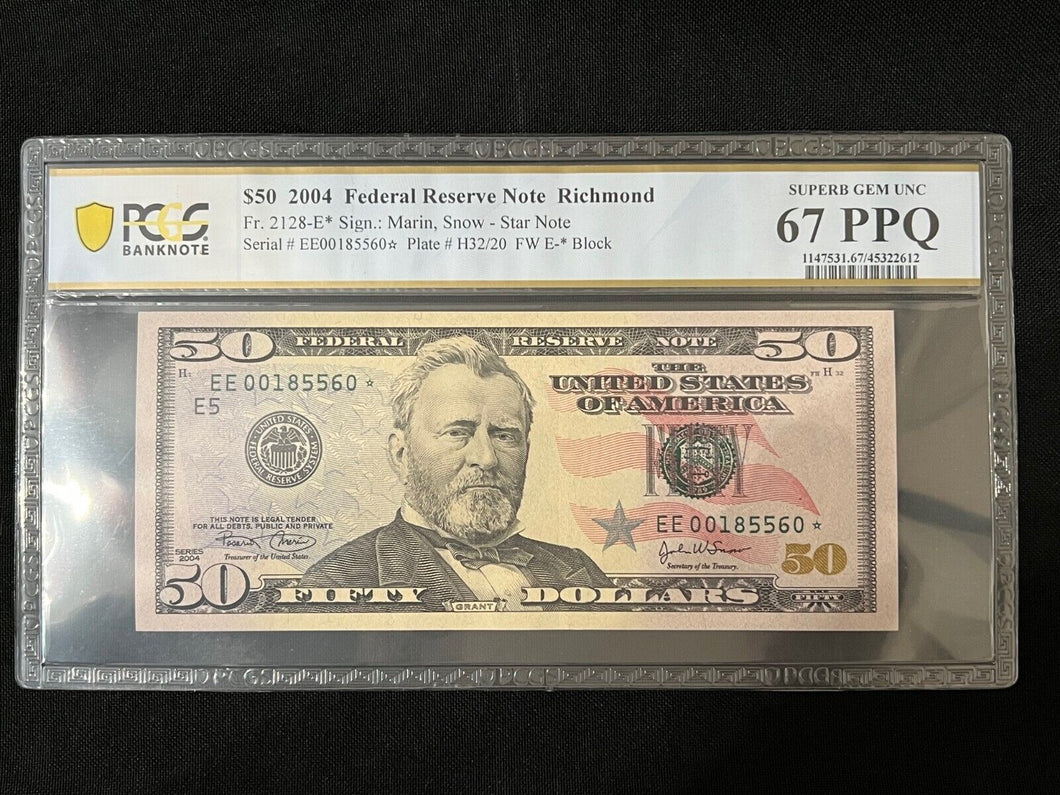 2004 $50 Federal Reserve Note Fr 2128-E STAR  Note -- PCGS Banknote Gem 67 PPQ