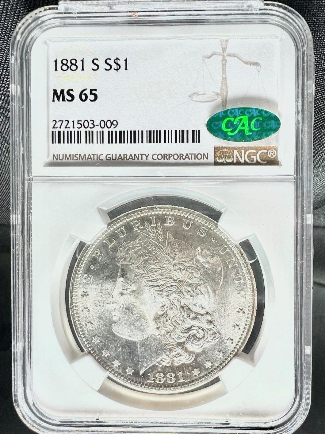 1881-S Morgan Silver Dollar NGC MS65 (CAC) - -  Lustrous Blast White & Frosty