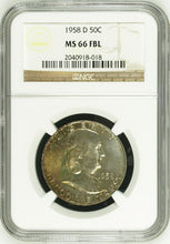 Load image into Gallery viewer, 1958-D 50¢ Franklin Half Dollar MS66 FBL Beautiful Light Golden Toning
