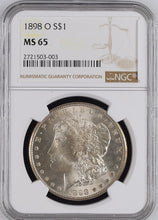 Load image into Gallery viewer, 1898-O Morgan Silver Dollar NGC MS65 - Blast White Coin w/ Some Reverse Toning
